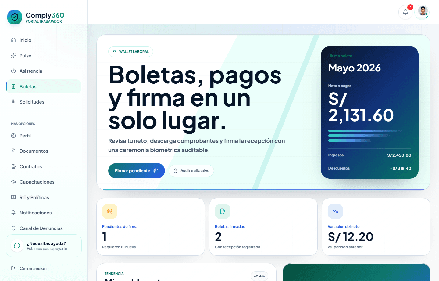 Tour guiado del portal trabajador de Comply360